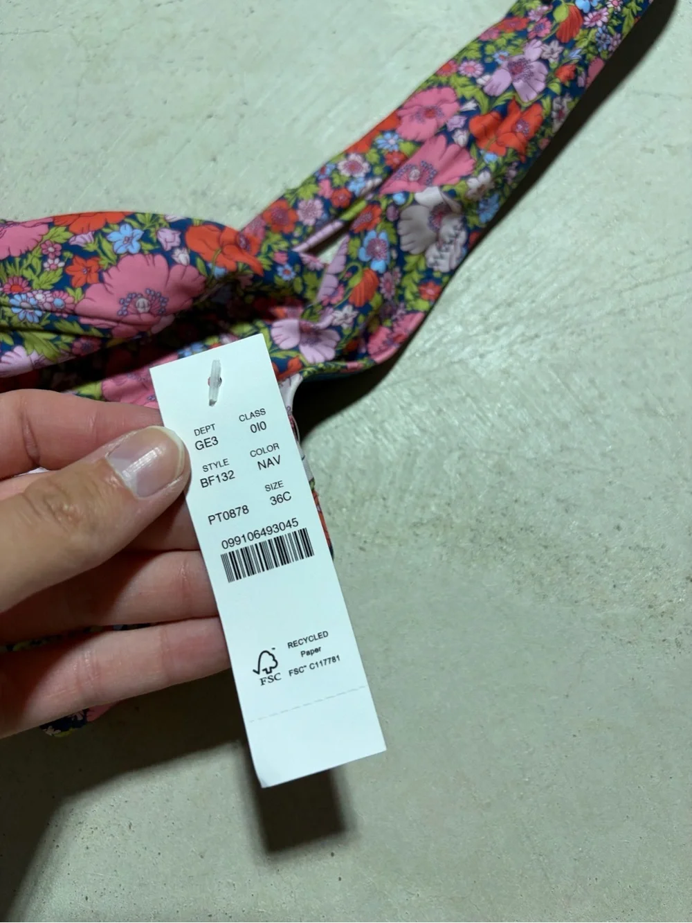 J. Crew NWT Floral Underwire Bikini Top 36C